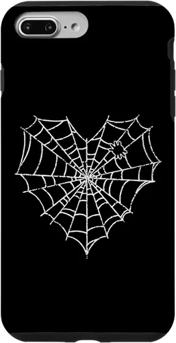 Vista 12 de iPhone 16 Halloween Spider Web Disfraz lindo corazón araña funda