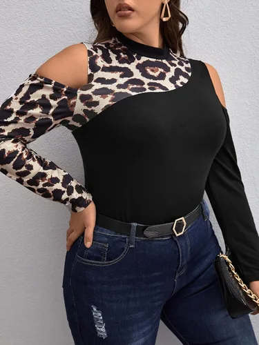 Vista 3 de MakeMeChic Camisa ajustada de manga larga con cuello alto falso para mujer, talla grande