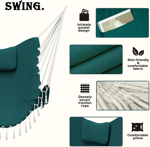 Vista 3 de Silla hamaca con soporte, silla colgante resistente con soporte, para interiores y exteriores, soporte resistente para silla oscilante, carga máxima