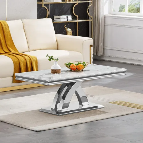 Vista 11 de Mesa de centro de lujo de mármol sintético con base en U de Mármol A-blanco oro15