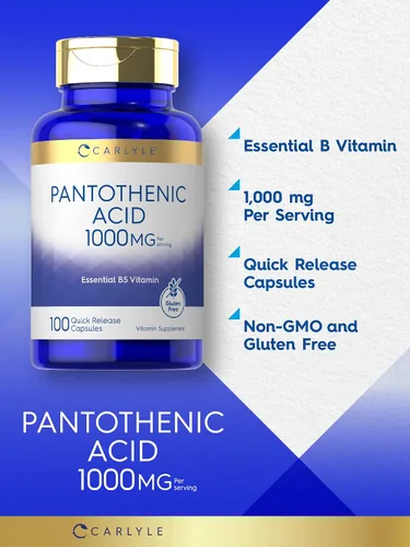 Vista 3 de Carlyle Vitamina B5 de ácido pantoténico 1000 mg 100 cápsulas Suplemento sin OMG, sin gluten