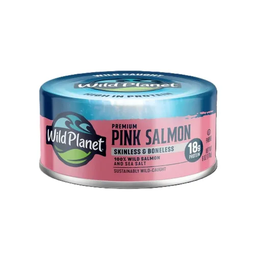 Vista 7 de Wild Planet Salmón rosa sin piel y sin hueso, lata de 6 onzas, paquete