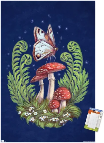 Vista 12 de Trends International Brigid Ashwood - Póster de pared con diseño de mariposas y hongos Versión enmarcada de caoba