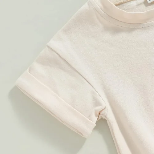 Vista 6 de AEEMCEM Unisex Baby Boy Girl Solid Color Short Sleeve Bubble Romper Oversized T-Shirt Romper Bodysuit Top Summer Clothes
