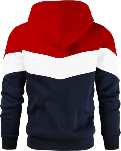 Vista 3 de Gesean - Sudadera con capucha de manga larga para hombre diseño de bloque de color estilo casual con bolsillo
