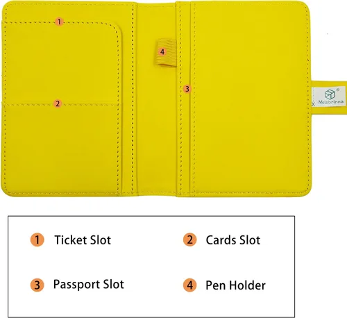 Vista 4 de Melsbrinna Funda de cuero prémium para pasaporte, impermeable, con bloqueo RFID, cartera de viaje con soporte para bolígrafo, bonito libro