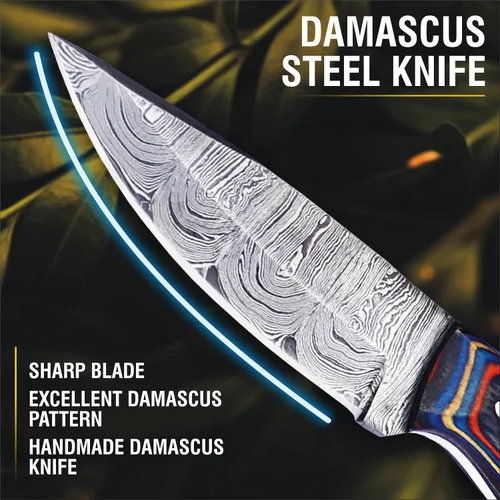 Vista 2 de Cuchillo hecho a mano de 8" con funda Azul
