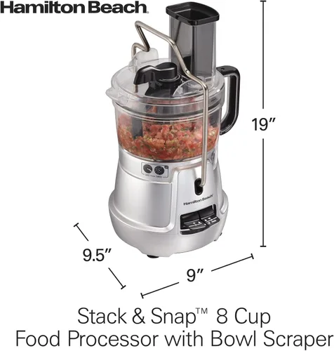 Vista 3 de Hamilton Beach Stack & Snap - Procesador de alimentos y picador de verduras de 8 tazas con cuchilla ajustable, raspador de tazón integrado y estuche