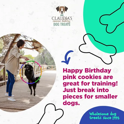 Vista 4 de Claudia's Canine Bakery Pink Happy Birthday - Concha de galleta para perro, 7 onzas, horneada en los Estados Unidos