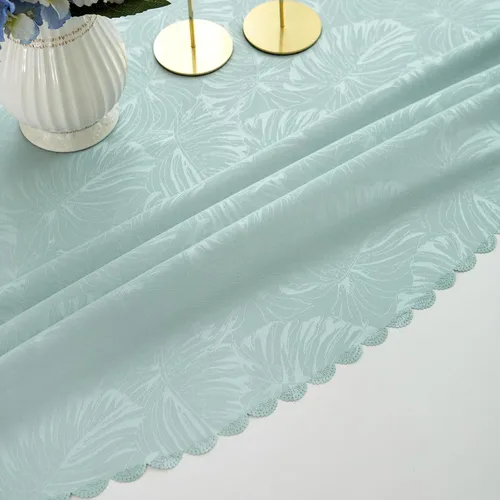 Vista 6 de Mantel Redondo Aqua Jacquard Pequeño de 40 Pulgadas, Manteles para Mesas de hasta 26" de Diámetro, Impermeable, Lavable, Sin Arrugas, Tela Suave