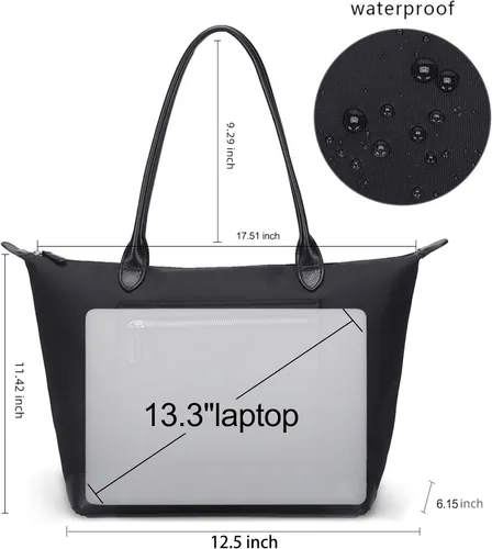 Vista 4 de DORIS&JACKY Bolso de mano para mujer, grande, ligero, de cuero, de nailon, para el trabajo, bolso de hombro y bolso de viaje plegable Large