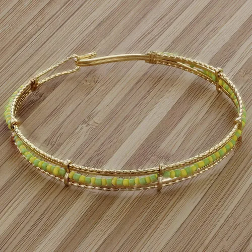 Vista 4 de Pulsera de cuentas Babalawo chapada en oro verde y amarillo para mujer hermosa pulsera de orulla chapada en oro elegante joyería de protección