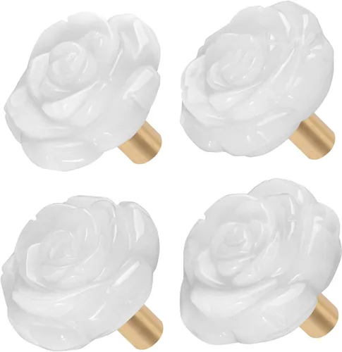 Vista 11 de Rockcloud Paquete de 4 pomos de cristal rosa para cajones, tiradores de armario, pomos de flores, herrajes para muebles, obsidiana negra
