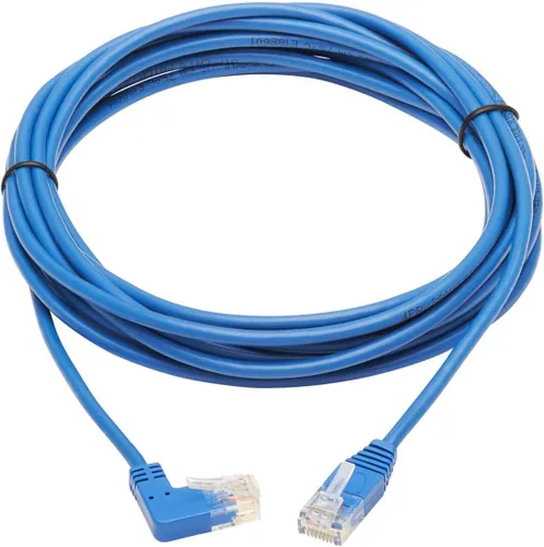 Vista 2 de Tripp Lite Cable Ethernet Cat6 en ángulo recto, Cable de conexión de red UTP delgado moldeado Gigabit, azul, 20 pies (N204-S20-BL-RA)