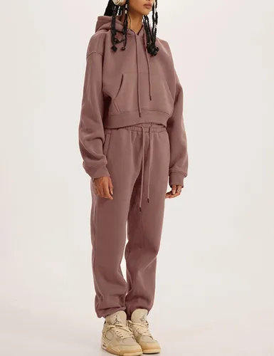 Vista 87 de Kissonic Conjunto deportivo de forro polar para mujer, 2 piezas, sudadera con capucha y pantalones deportivos