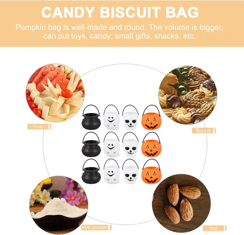 Vista 8 de Toyvian Cubo de mano de Halloween calabaza titular dulce cesta de dulces de Halloween cubo truco o trato cubo portátil caramelo calabaza fantasma