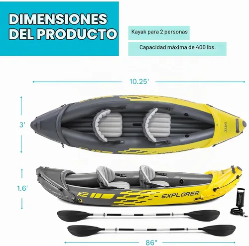 Vista 3 de INTEX Explorer Kayak - Juego portátil para 2 personas con paletas y bomba