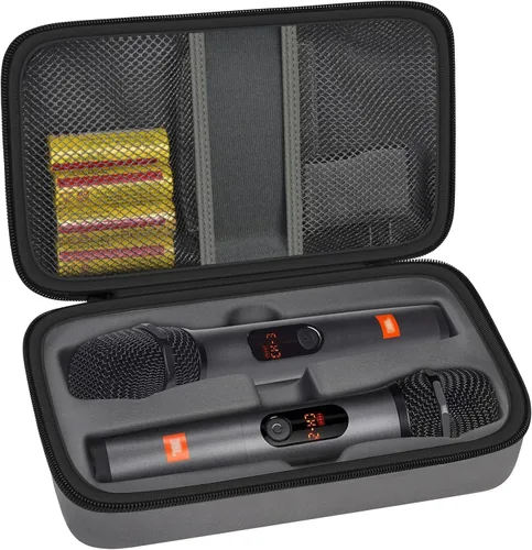 Vista 11 de Funda de micrófono inalámbrico compatible con el sistema de dos micrófonos inalámbricos JBL, bolsa de viaje de mano con micrófono dual para cantar