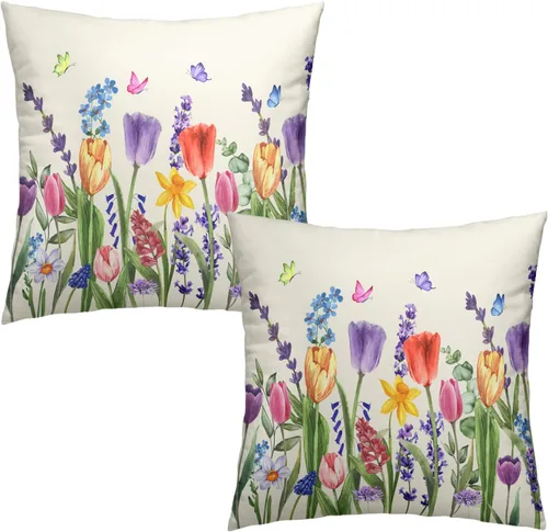 Vista 65 de Juego de 2 fundas de almohada patrióticas para exteriores, diseño de estrellas azules del 4 de julio, 16 x 16 pulgadas, fundas de almohada