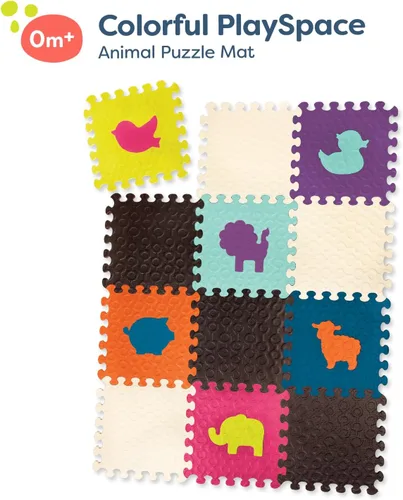 Vista 9 de B. toys Tapete de suelo de animales - 12 azulejos de espuma entrelazados y extraíbles - Azulejos gruesos de rompecabezas para recién nacidos, niños