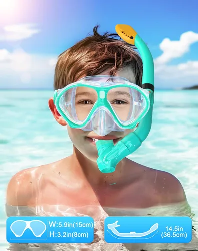 Vista 7 de Gintenco Juego de esnórquel para niños, máscara de buceo para niños como gafas de natación unisex, juego de máscara de buceo antivaho y esnórquel