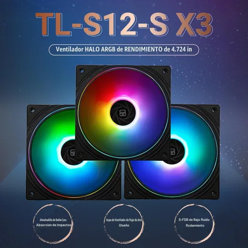 Vista 2 de Thermalright TL-S12-S X3 Ventilador de CPU de 120mm ARGB para Caja con Efecto de Iluminación ARGB, Ventilador de Computadora Silencioso PWM para PC