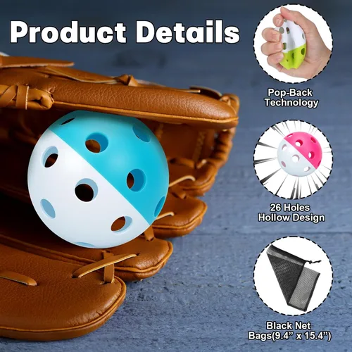 Vista 4 de Mototo 12/30/60 Pelotas de béisbol de práctica para golpear, pelotas de béisbol suaves de plástico de 2.8 pulgadas para práctica, pelota suave