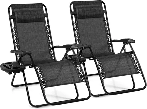 Vista 15 de Giantex Zero Gravity - Silla reclinable para patio al aire libre con portavasos y almohada extraíble, respaldo ajustable, silla de salón
