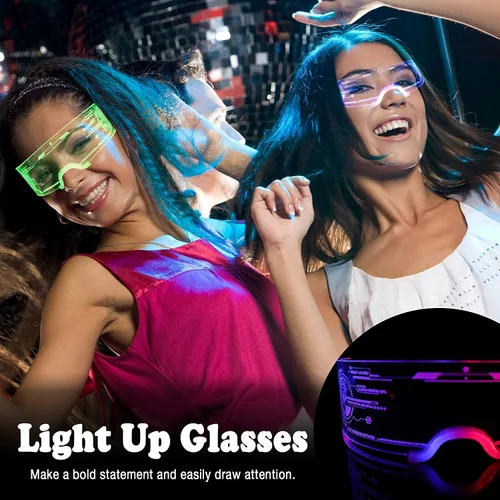 Vista 5 de Lentes de fiesta con luz LED, gafas con visera LED para niños y adultos, gafas luminosas de panal electrónico futurista, 7 colores, 4 modos