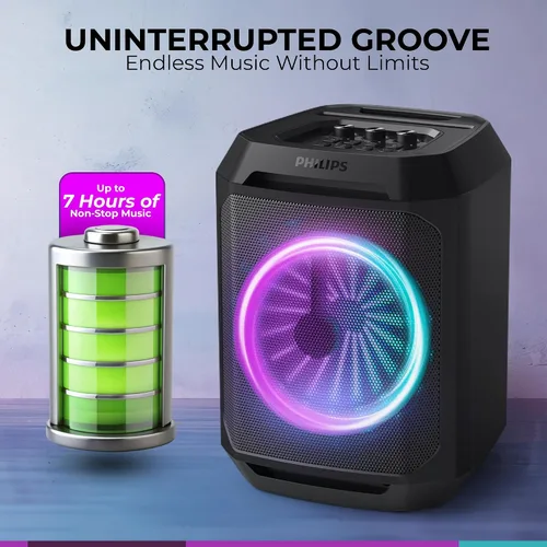 Vista 8 de Philips Altavoz Bluetooth para fiestas, refuerzo dinámico de bajos, Bluetooth y entrada auxiliar, entrada de micrófono, emparejamiento inalámbrico