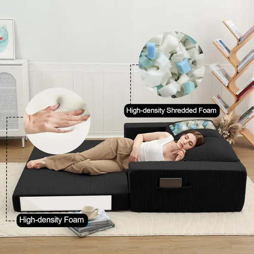 Vista 8 de COMAX Sofá cama futón, sofá cama convertible, sofás plegables sin hueso Negro