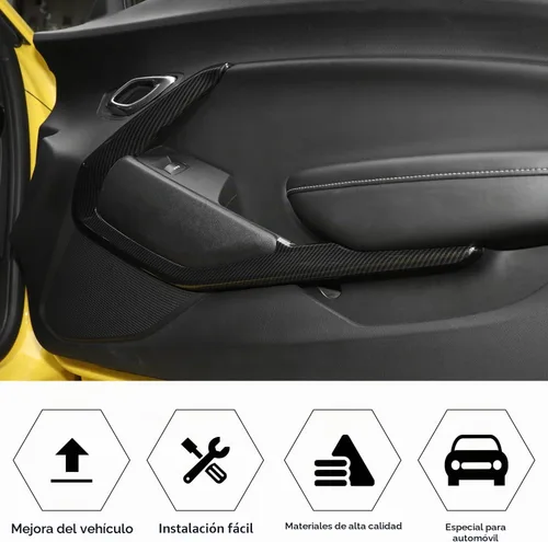 Vista 3 de Cubierta de moldura de panel de puerta interior en V de fibra de carbono, marco decorativo, accesorios interiores para Chevrolet Camaro 2016-2023
