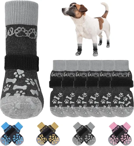 Vista 9 de KOOLTAIL Calcetines antideslizantes para perros para pavimento caliente/frío para evitar lamer patas, botas de perro y protector de patas