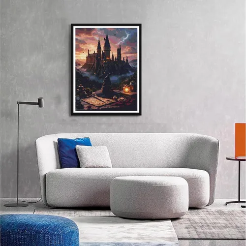 Vista 4 de PSCH Kits de arte de diamantes para adultos, kit de pintura de diamantes de castillo mágico para adultos, arte de diamantes 5D de taladro completo