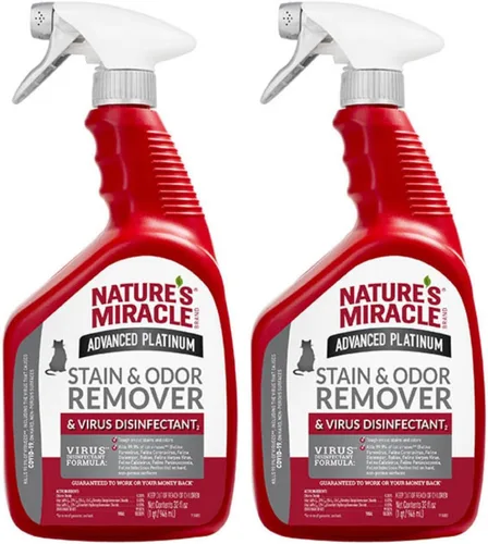 Vista 10 de Nature's Miracle Advanced Platinum Eliminador de manchas y olores para gatos, 32 onzas Virus Disinfectant Formula Kills 99.9% of Cat Viruses