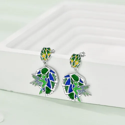Vista 3 de CRMAD Aretes colgantes de plata de ley para mujer de ajolotlcolibríluciérnaga