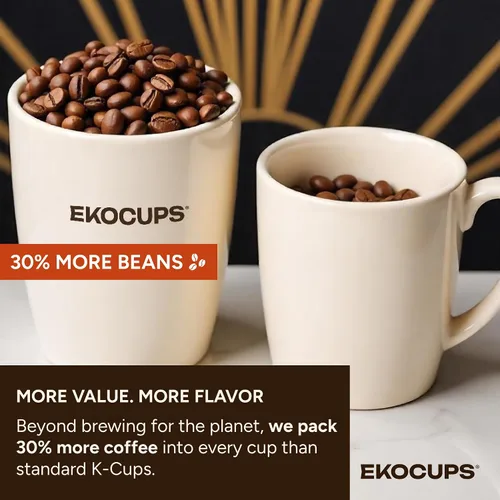 Vista 5 de EKOCUPS Cápsulas de café orgánico descafeinado con proceso de agua suiza de tostado medio, 30% más café por taza, café descafeinado de comercio