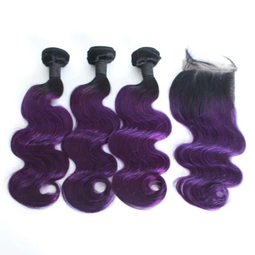 Vista 13 de 1B/27 rubio ombre brasileño virgen paquetes con cierres 4pcs lote cuerpo onda 12 con 10 pulgadas ombre encaje cierre con teje pelo