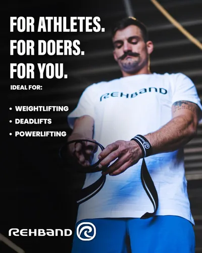 Vista 5 de Rehband Correas de levantamiento para entrenamiento de fuerza, 1 par de correas de fitness, 100% algodón, soporte de agarre de 22.0 in