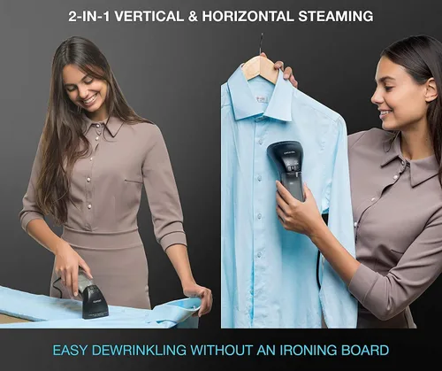 Vista 6 de Polardo Vaporizador de ropa de viaje, vaporizador portátil compacto de mano con tecnología antiderrames de 360°, removedor de arrugas profesional