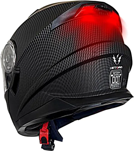Vista 19 de 1Storm Nuevo Casco Modular de Motocicleta con Visera Dual Cara Completa y Luz Trasera LED Recargable: Modular901 Fibra de Carbon Negro