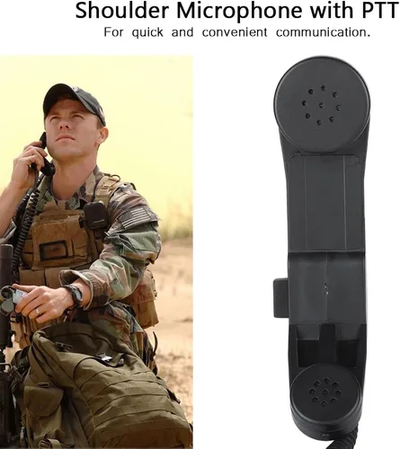 Vista 5 de Qiilu Micrófono de hombro PTT, 0.138 in Plug Handheld Speaker Mic HiFi Sound Shoulder o Handheld Retro Teléfono Auricular (negro)