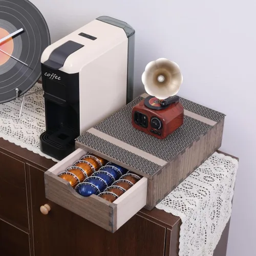 Vista 8 de DDYURI Soportes para cápsulas de café de 1 capa y 1 cajón, marrón oscuro (CF1D1C-DK)
