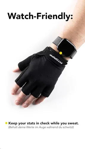 Vista 6 de Fitgriff® Guantes de entrenamiento (acolchados) para hombres y mujeres, guantes de gimnasio sin dedos para levantamiento de pesas, entrenamiento