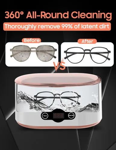 Vista 6 de Limpiador Ultrasónico de Gafas de 20 Onzas, Limpieza Profunda de 45KHz con 5 Modos de Temporizador, Limpiador Ultrasónico de Retenedores para Joyas
