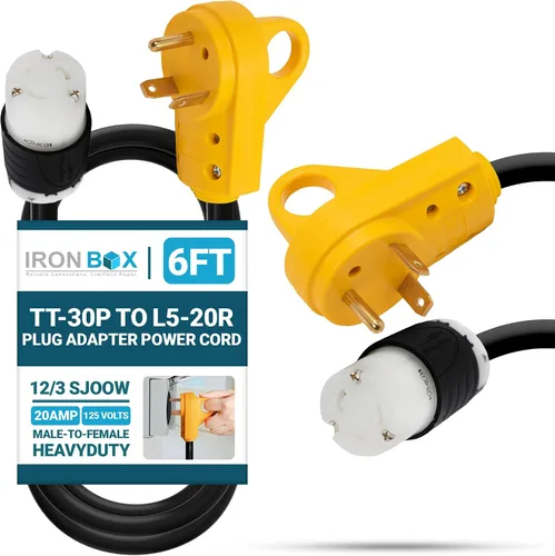Vista 10 de IronBox Electric TT-30P a TT-30R - Adaptador y extensión - 30A, 125V, 10/3 SOOW - Cable adaptador de conector de enchufe resistente, cable