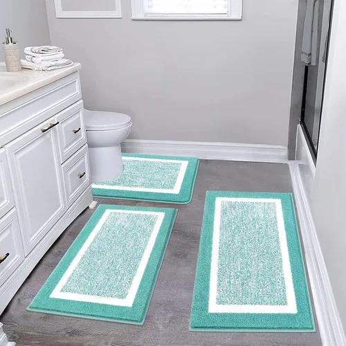 Vista 14 de Pauwer Juego de baño, alfombras de baño antideslizantes, alfombras de ducha absorbentes para suelo de baño, bañera y ducha, color azul aguamarina