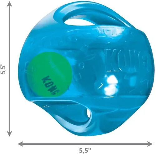 Vista 5 de KONG Jumbler Ball - Juguete interactivo para tiempo de juego de perros y cachorros - Juguete de búsqueda con pelota de tenis - Suministros