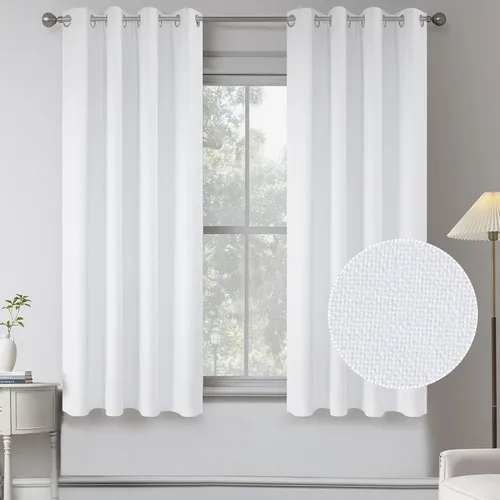 Vista 50 de KEQIAOSUOCAI Cortinas de lino 100% opacas de 100 pulgadas de largo, 2 paneles para dormitorio, estilo casa de campo moderna, completamente negro