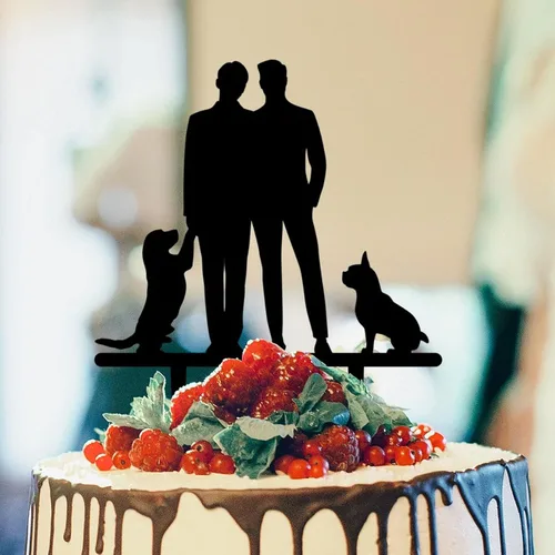 Vista 15 de Decoración rústica para tartas de boda del mismo sexo, silueta de novios, decoración para tartas de boda con Rottweiler y Basset Hound Novio y Novio